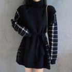 Paneled Mini A-line Sweater Dress Black - One Size