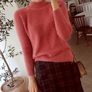 Crew-neck Wool Blend Rib-knit Sweater