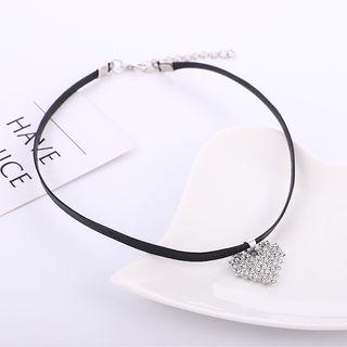 Rhinestone Heart Pendant Choker Black - One Size