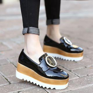 Round Buckle Platform Loafers