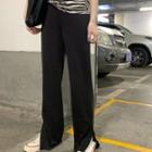 High-waist Slit Straight-cut Pants Black - One Size