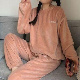 Letter Embroidered Fleece Sleep Pullover / Lounge Pants