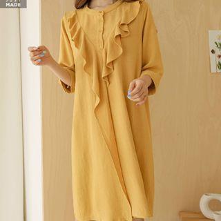 Half-placket Ruffled Midi Wrap Dress