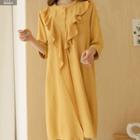 Half-placket Ruffled Midi Wrap Dress