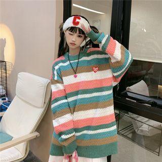 Color Block Stripe Cable-knit Sweater