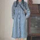 Long-sleeve Henley Midi Denim Shirtdress