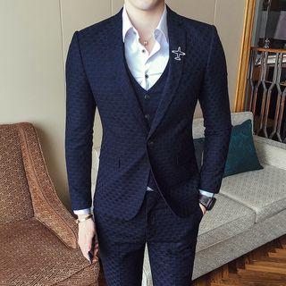Set: Patterned Blazer + Vest + Dress Pants