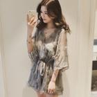 Feather Elbow-sleeve Chiffon Romper