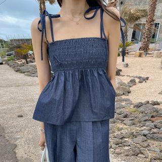 Chambray Smock Ruffle Top