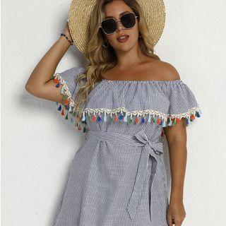 Plus Size Short-sleeve Tasselled A-line Dress