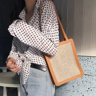 Faux Leather Straw Tote Bag