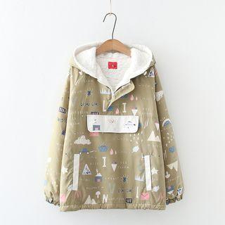 Cartoon Print Hoodie Light Green - One Size