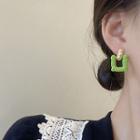 Square Alloy Dangle Earring A407 - 1 Pair - Green - One Size