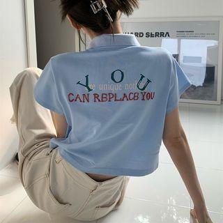 Short-sleeve Button-up Lettering Top (various Designs)