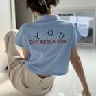 Short-sleeve Button-up Lettering Top (various Designs)