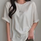 Elbow-sleeve Napped T-shirt