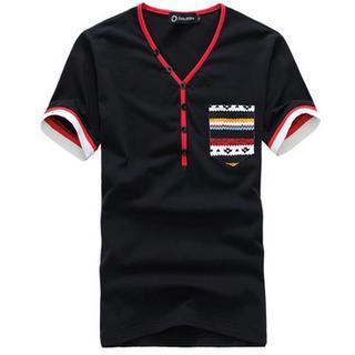 Short-sleeve Geometric Patterned Henley
