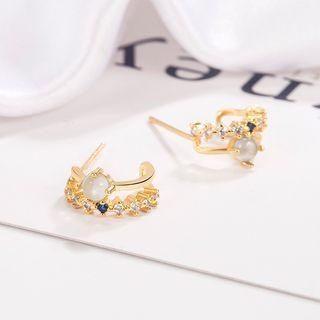 Faux Cat Eye Stone Rhinestone Alloy Earring 1 Pair - Earrings - Rhinestone - Gold - One Size