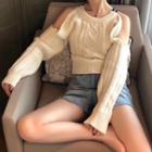 Cold-shoulder Cable Knit Sweater Almond - One Size
