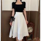 Square-neck Plain Top / High-waist Plain A-line Skirt