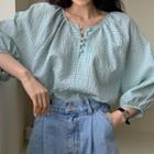 Puff-sleeve Blouse Blue & Yellow - One Size