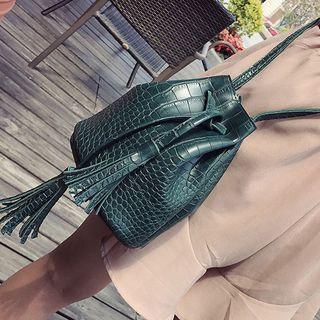 Tasseled Embossed Faux Leather Crossbody Bag