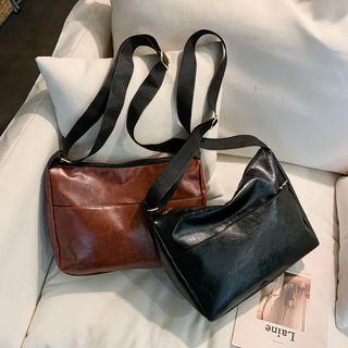 Faux Leather Zip Messenger Bag