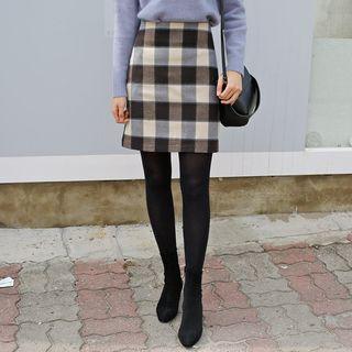Zip-closure Check Mini Skirt