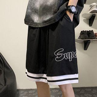Lettering Print Color Block Shorts