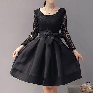 3/4-sleeve Panel Pleated Dress