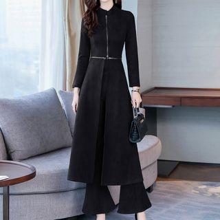 Set: Zip Long Coat + Boot-cut Pants