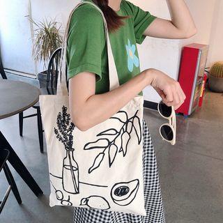 Printed Canvas Tote Bag Light Pink - One Size