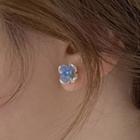 Flower Gemstone Earring 1 Pair - Blue - One Size