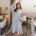 Hooded Contrast-trim Ruffle-hem Dress