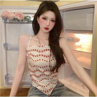 Heart Print Cropped Camisole Top Camisole Top - Love Heart - Almond - One Size