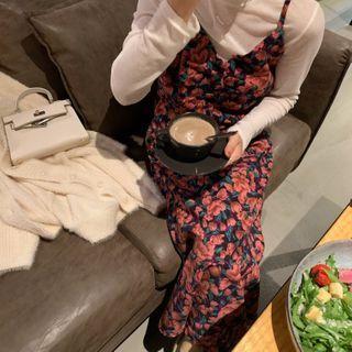 Floral Print Corduroy Maxi Overall Dress