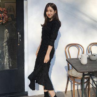 Fringed 3/4 Sleeve Midi Dress