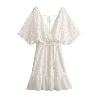 Wide-sleeve Lace A-line Dress