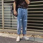 Washed Paneled Straight-cut Jeans