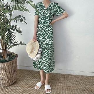 Patterned Silky Maxi Wrap Dress