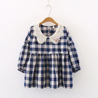 Plaid Long-sleeve Top Gingham - Blue - One Size