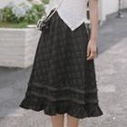 Floral Frill Trim Midi A-line Skirt Black - One Size