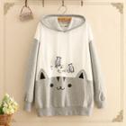 Cat Print Hooded Long-sleeve Sweater