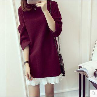 Zip Detailed Pleated Hem Long Sleeve Dress