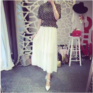 Set: Elbow-sleeve Floral Top + Maxi Skirt