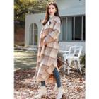 Wool Blend Plaid Maxi Coat With Sash Beige - One Size