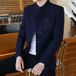 Embroidered Stand Collar Blazer