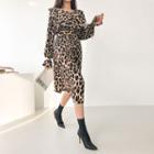 Capelet Belted Leopard Dress Brown - One Size