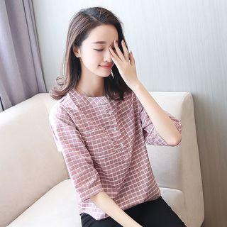 Window Panel Elbow Sleeve Half Placket Shirt