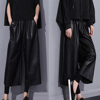 Faux Leather Drawstring Capri Pants